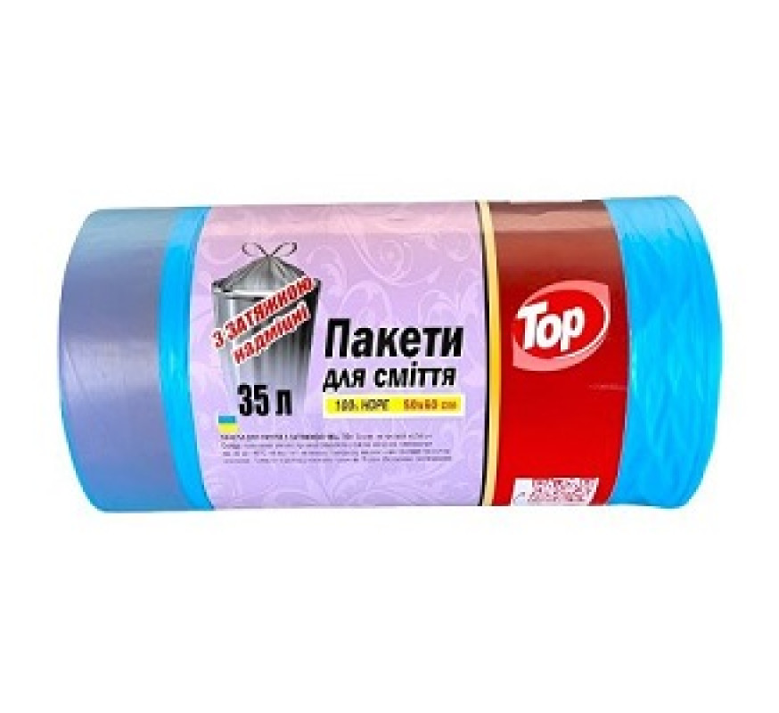 Пакет для сміття ТОР із затяжками 35л 100шт