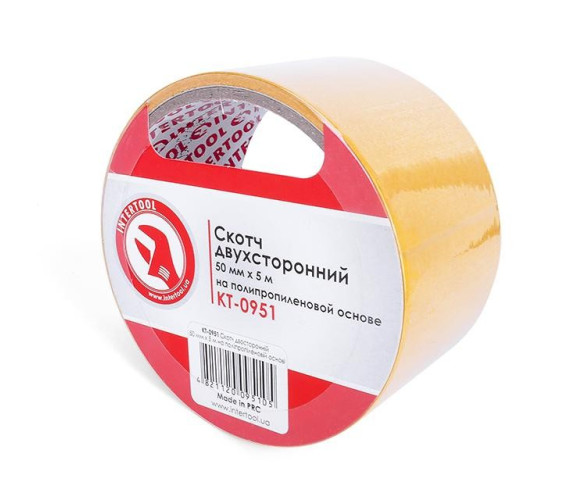 Скотч двостор пропілен 50мм* 5м Intertool KT-0951 Скотч двостор пропілен 50мм* 5м Intertool KT-0951