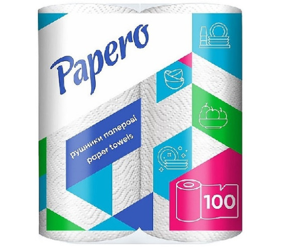 Рушник о/р Papero біл 2 рул/уп 2сл RS010