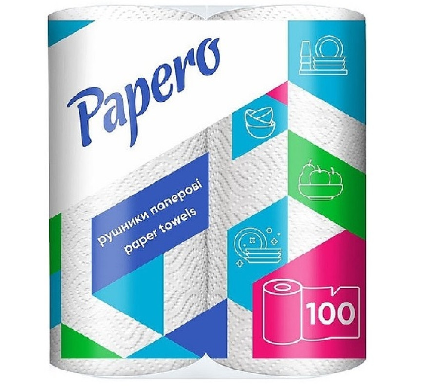 Рушник о/р Papero біл 2 рул/уп 2сл RS010