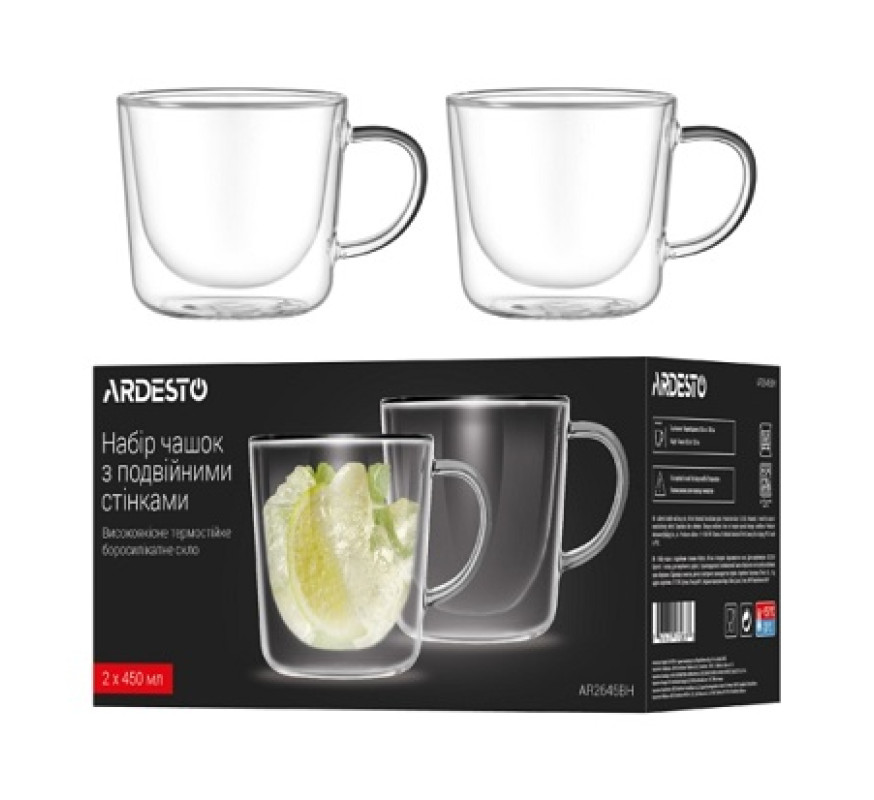 Чашка Ardesto н-р 2*450мл AR2645BH подв скло
