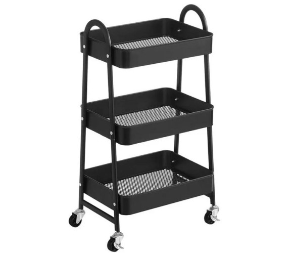 Етажерка мет на колесах R93509-BL чорна 3-яр