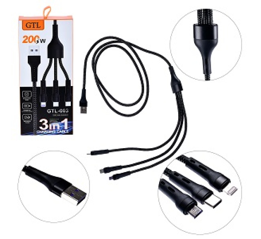 Кабель GTL USB 3 в 1 200W 1,2м WL-1441